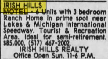 Irish Hills Motel - Aug 1979 For Sale